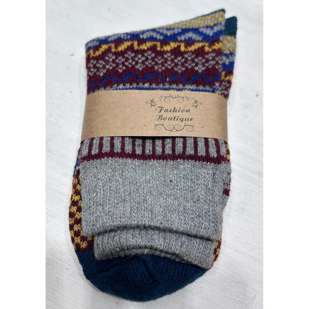 Fashion Boutique Women Wool Blend Fair Isle Knit Crew Socks Multi Color New